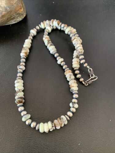 Men's Navajo Pearl Necklace with Wild Horse Turquoise Pendant | Sterling Silver | Single Strand | 10474
