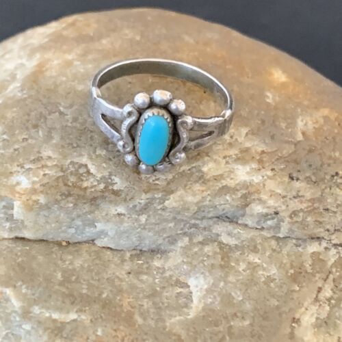 Southwestern Old Pawn Navajo Blue Turquoise Ring | Sterling Silver | Sz 5.5 | 10774