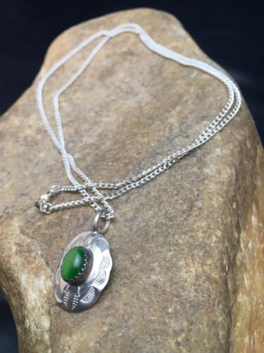 Navajo Green Turquoise Pendant Necklace | Sterling Silver | Native American Handmade | 19" | 8956