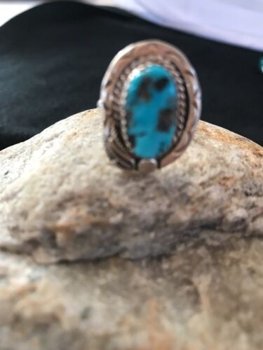 Native American Navajo Kingman Turquoise Ring | Sterling Silver | Sz 8