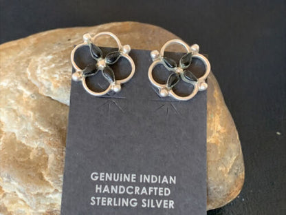 Navajo Black Onyx Stud Post Earrings | Sterling Silver | 0.5" | Authentic Native American Handmade | 12644