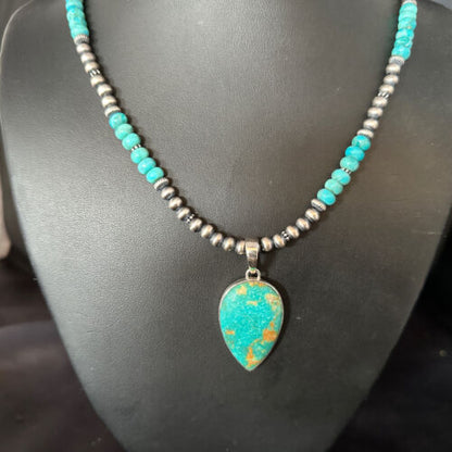 Navajo Blue Turquoise Pendant Necklace | Sterling Silver | Authentic Native American Handmade | 14472