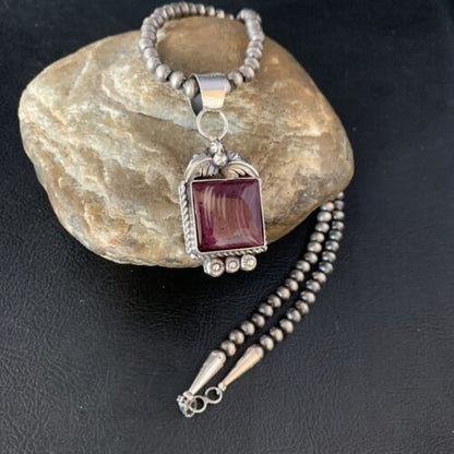 Navajo Purple Spiny Necklace Pendant | Sterling Silver | Authentic Native American Handmade | 13627