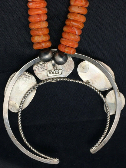 Navajo Sterling Silver Orange Spiny Turquoise Necklace | Naja Pendant | 20" | 4162