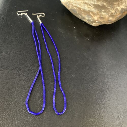 Silver Heishi Beads Blue Lapis Lazuli Earrings | Sterling Silver | 5" | 13506