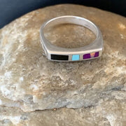 Navajo Blue Lapis Turquoise Purple Spiny Oyster Inlay Ring | Sz 7 | Authentic Native American Handmade | 11141