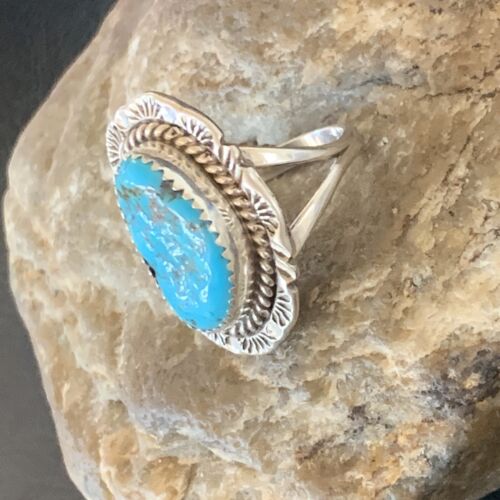 Southwestern Navajo Blue Kingman Turquoise Ring | Sterling Silver | Sz 7 | 12955