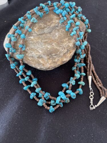 Navajo Kingman Turquoise 3 Strand Necklace | Sterling Silver | Authentic Native American Handmade | 1161
