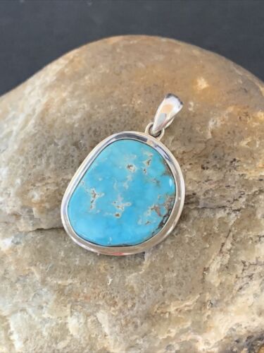 Navajo Blue Bisbee Turquoise Pendant | Sterling Silver | 1.5" | Authentic Native American Handmade | 1623