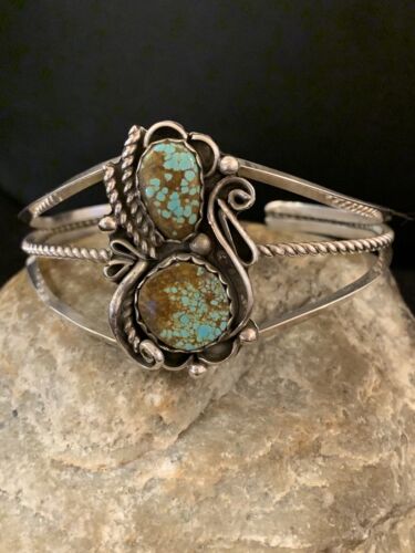 Native American Navajo Turquoise #8 Cuff Bracelet | Sterling Silver | Authentic Handmade | 344