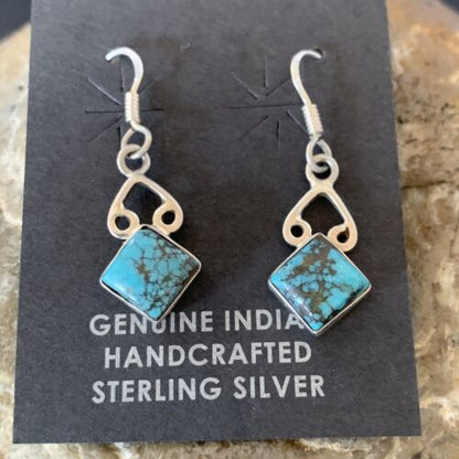 Navajo Blue Turquoise Dangle Earrings | Sterling Silver | 0.5" | Authentic Native American Handmade | 12748