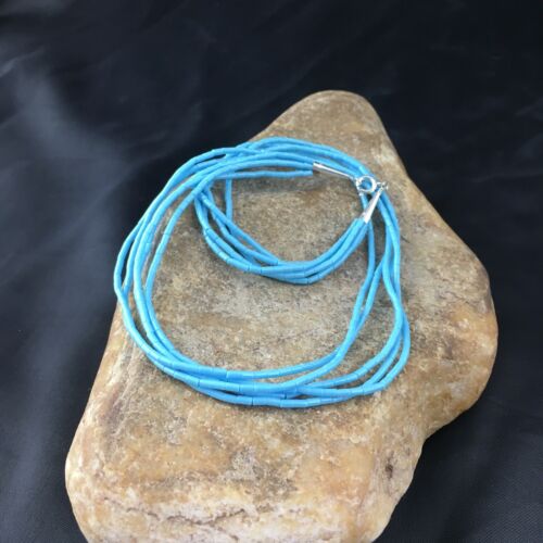 Southwestern Blue Turquoise Heishi 5-Strand Necklace | Sterling Silver | 17" | 10264