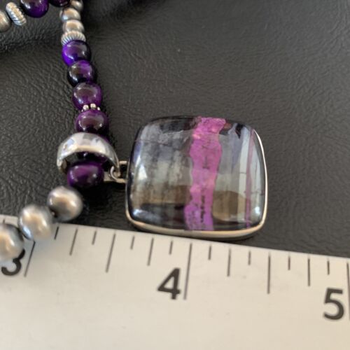 Navajo Pearls Purple Sugilite Onyx Necklace Pendant | Sterling Silver | Authentic Native American Handmade | 13396