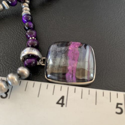 Navajo Pearls Purple Sugilite Onyx Necklace Pendant | Sterling Silver | Authentic Native American Handmade | 13396