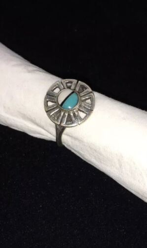 Navajo Women's Turquoise & Mother of Pearl Sterling Silver Ring Sz 6 | Inlay | Handmade 01791