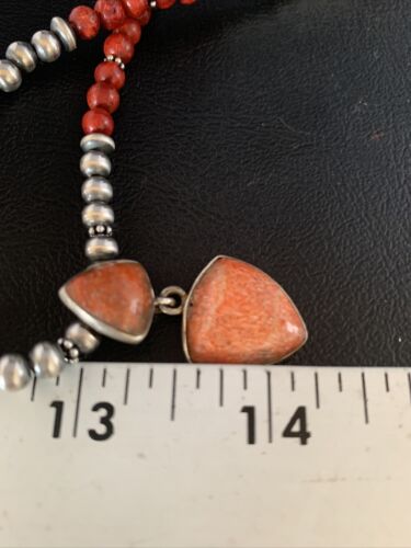 Navajo Red Apple Coral and Multi-Stone Bead Necklace | Sterling Silver | Authentic Native American Handmade | 13414