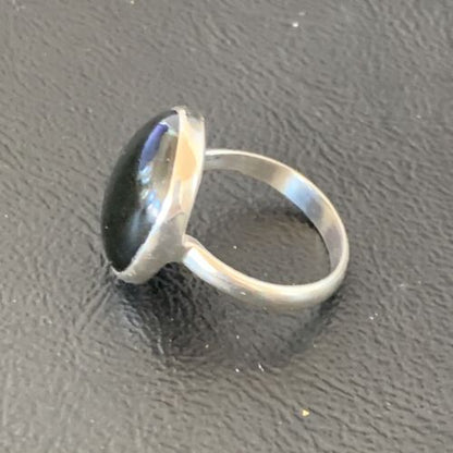 Navajo Black Onyx Ring | Sterling Silver | Sz 8.5 | Authentic Native American Handmade | 11587