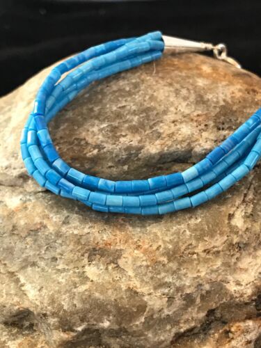 Native American Liquid Blue Denim Lapis Heishi Bracelet | Sterling Silver | 7" | 5-Strand | 13611