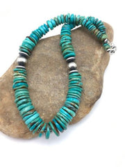 Southwestern Navajo Graduated Turquoise Sterling Silver Necklace | Authentic Native American | 18" | 4045