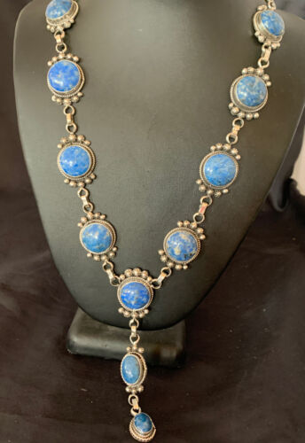 Navajo Lapis Lazuli Lariat Necklace | Sterling Silver | 30" | Authentic Native American Handmade | 11486