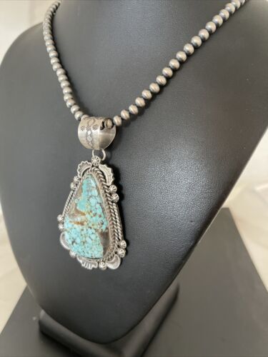 Navajo Royston Turquoise Pendant Necklace | Sterling Silver | Authentic Native American Handmade | 1367