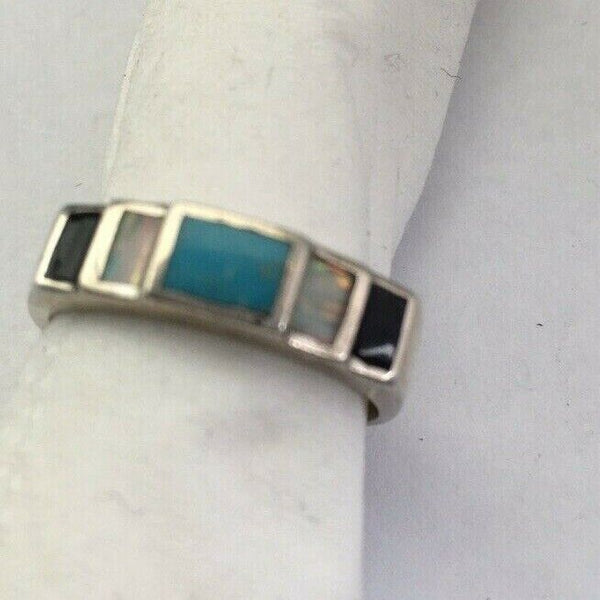 Southwestern Navajo Opal & Turquoise Inlay Ring | Sterling Silver | Sz 6 | 01719