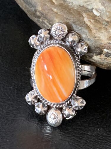Navajo Orange Spiny Oyster Ring | Sterling Silver | Sz 9.5 | Authentic Native American Handmade | 13282