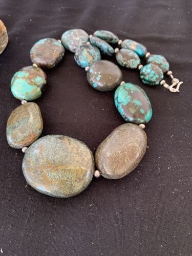 Navajo Graduated Sterling Silver Natural Blue Nugget Turquoise Necklace | Authentic Native American | 23" | 621