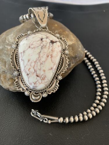 Navajo Wild Horse Turquoise Pendant Necklace | Sterling Silver | Authentic Native American Handmade | 1933