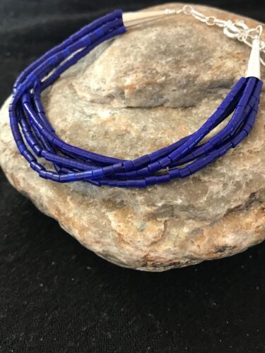 Blue Stabilized Lapis Heishi Bracelet | Sterling Silver | 5-Strand | 7" | 13598