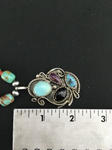 Navajo Turquoise and Spiny Oyster Multi-Stone Necklace | Authentic Native American Sterling Silver | 21" | 4885