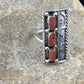 Navajo Red Coral Ring | Sterling Silver | Sz 9 | Authentic Native American Multi-Stone | 10092