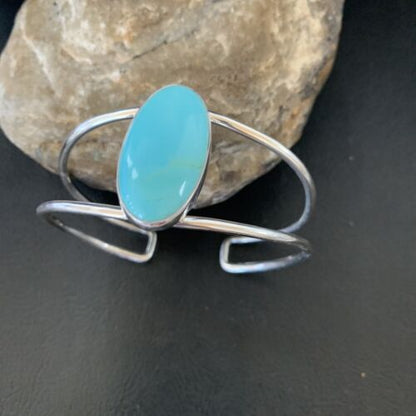 Minimalist Women's Blue Kingman Turquoise Cuff Bracelet | Sterling Silver | 12868