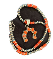 Navajo Red Spiny Oyster Naja Pendant Necklace | Sterling Silver | Authentic Native American Handmade | 1138