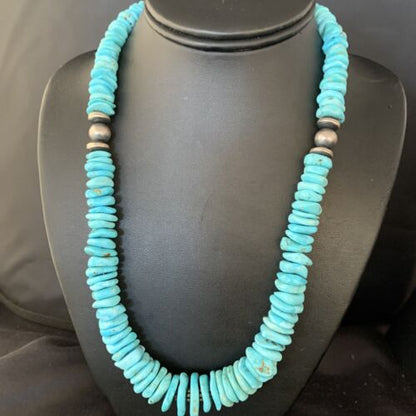 Navajo Graduated Turquoise Necklace | Sterling Silver | Authentic Native American | 21" | 13950