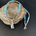 Navajo Blue Turquoise Inlay Pendant Necklace | Sterling Silver | Native American Handmade | 13837
