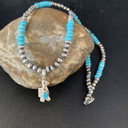 Navajo Blue Turquoise Inlay Pendant Necklace | Sterling Silver | Native American Handmade | 13837