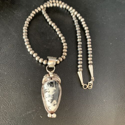 Men's Navajo Pearl White Buffalo Turquoise Sterling Necklace Pendant | 13757