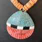 Authentic Native American Santo Domingo Shell Pendant Necklace | Spiny Oyster & Blue Turquoise | 26" | 12519
