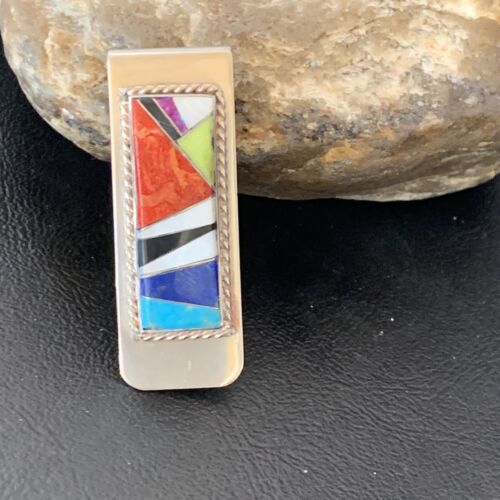 Men's Navajo Turquoise Money Clip | Sterling Silver Inlay | Authentic Native American Handmade | 11729