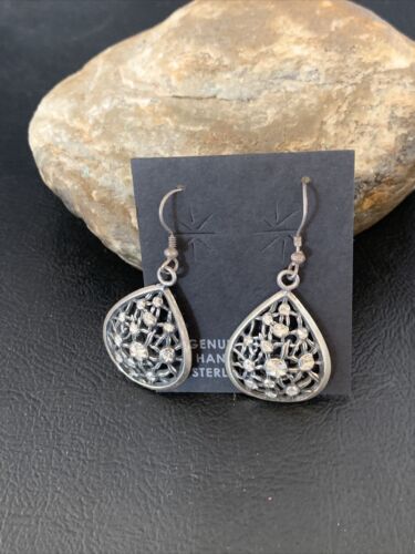 Old Pawn Southwestern Sterling Silver Dangle Earrings | Diamond Cut | 1" | 12987