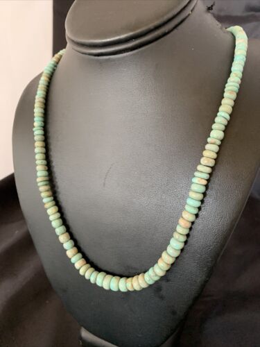 Navajo Pearls Royston Bead Green Turquoise Necklace | Sterling Silver | 26" | Authentic Native American Handmade | 12534