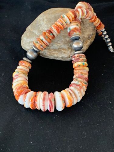 Navajo Purple Spiny Oyster & Sterling Silver Graduated Necklace | Authentic Native American | 20" | 3241