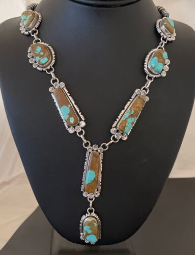 Navajo Turquoise #8 Lariat Necklace | Authentic Native American Sterling Silver | Handmade | 1110