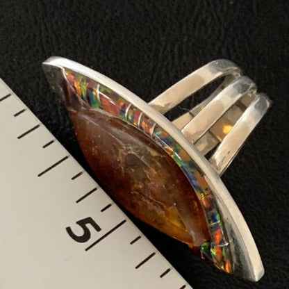 Navajo Sterling Silver Opal Inlay Ring with Amber | Sz 9 | Authentic Native American Handmade | Pomellato | 12849