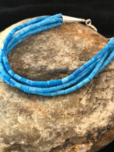 Native American Liquid Blue Denim Lapis Heishi Bracelet | Sterling Silver | 7" | 5-Strand | 13611