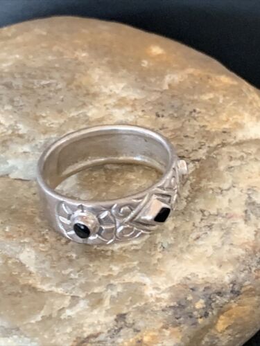 Navajo Men's Sterling Silver Black Onyx Ring | Sz 8.5 | Authentic Native American Old Pawn | 10800