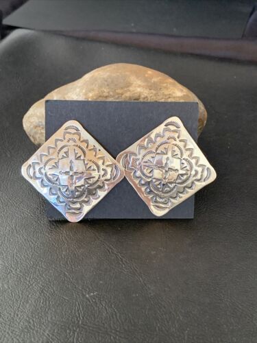 Southwestern Women's Navajo Stamped Earrings | Sterling Silver | Authentic Native American Handmade | 1675