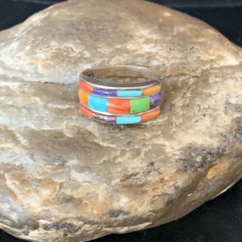 Navajo Multi-Color Turquoise Spiny Oyster Corn Inlay Ring | Sterling Silver | Sz 5.5 | 13853
