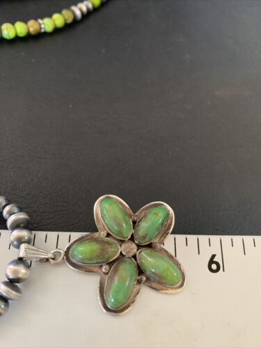 Navajo Green Gaspeite Turquoise Pendant | Authentic Native American Sterling Silver | Multi-Stone | 12263
